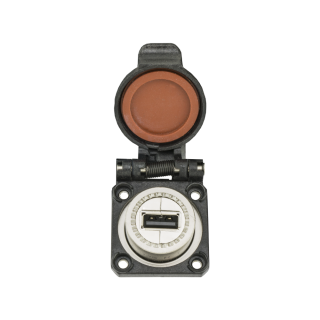 USB RECEPTICLE, WITH SELF CLOSING CAP, NICKEL PLATED SHELL AND METALIZED INSERTS